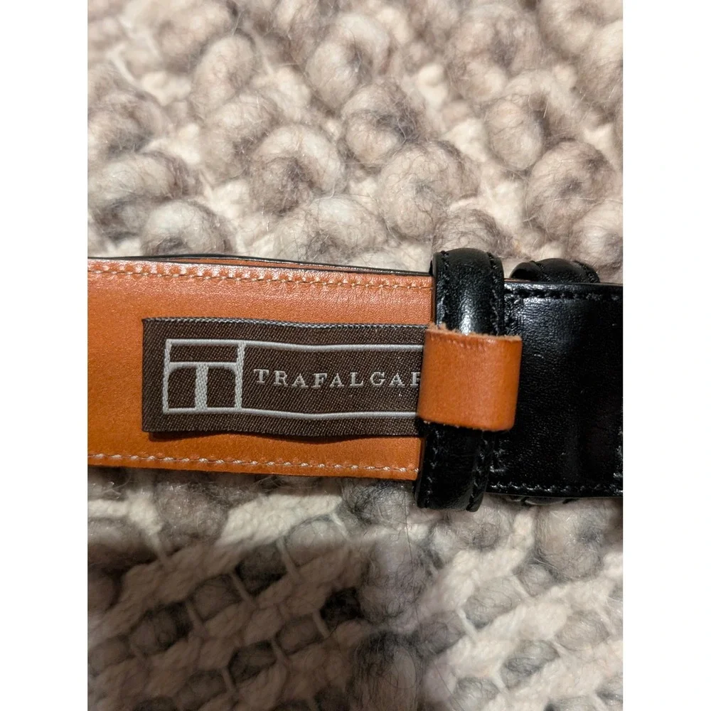 Trafalgar Mens Cortina Leather Belt Black Silver Buckle 30mm Size 40